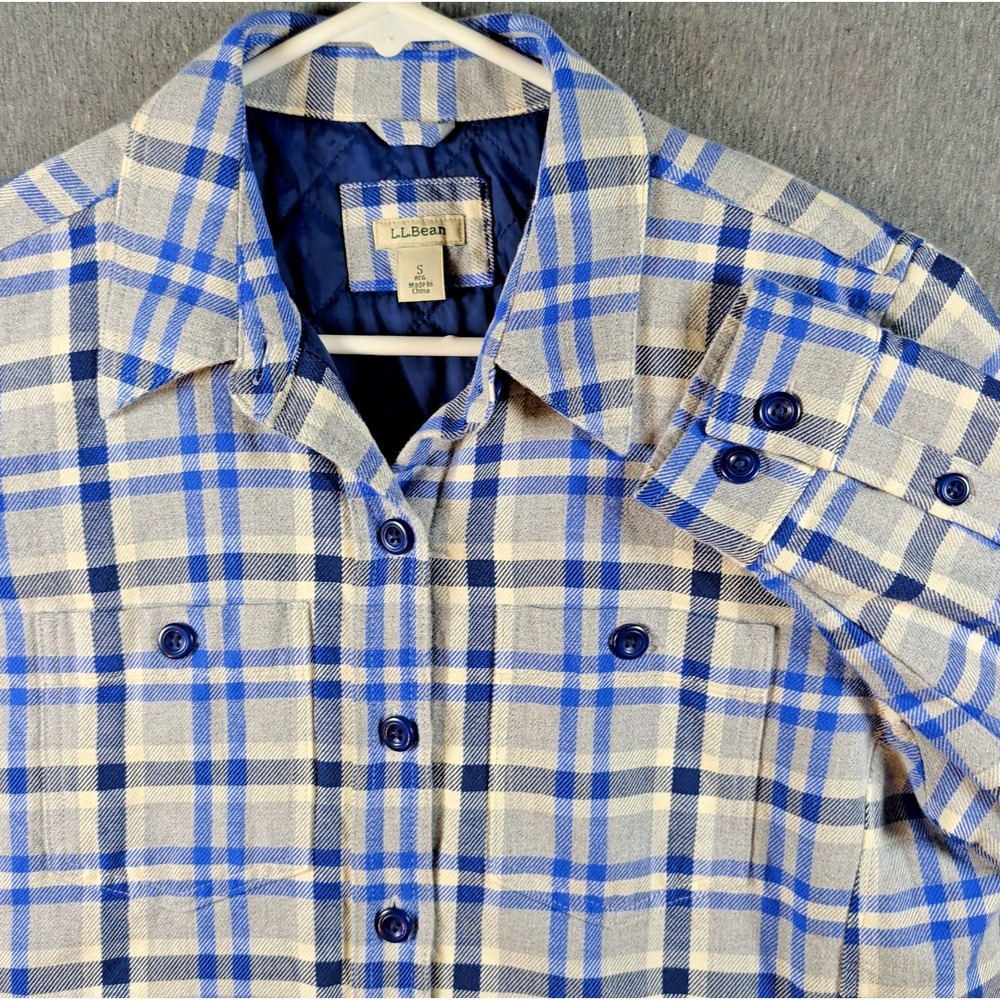 LL Bean Shacket Chore Jacket Blue Plaid Womens Small Primaloft Quilted 502798